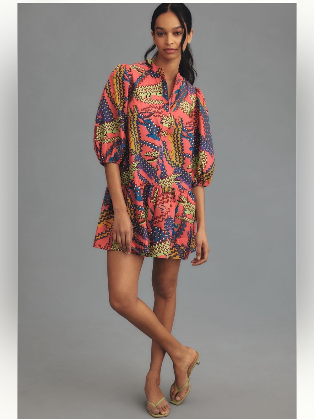 Anthropologie Farm Rio Printed Mini Dress Size M  Crocodile   🩷🐊